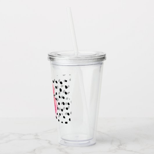 Moderne exotische roze Waterverf Flamingo & Stippe Acryl Drinkbeker (Links)