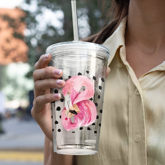 Moderne exotische roze Waterverf Flamingo & Stippe Acryl Drinkbeker