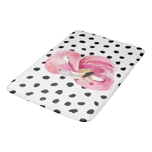 Moderne exotische roze Waterverf Flamingo & Stippe Badmat (Gekanteld)