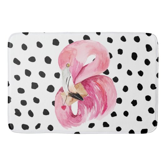 Moderne exotische roze Waterverf Flamingo & Stippe Badmat (Voorkant)