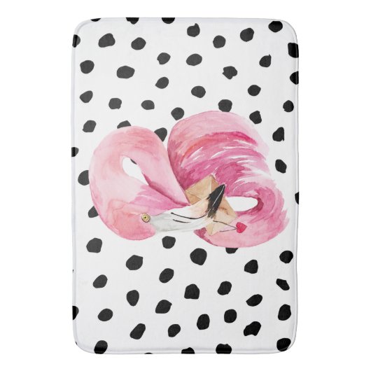 Moderne exotische roze Waterverf Flamingo & Stippe Badmat (Voorkant Verticaal)