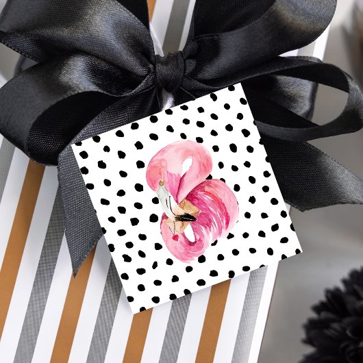 Moderne exotische roze Waterverf Flamingo & Stippe Bedankjes Labels