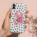 Moderne exotische roze Waterverf Flamingo & Stippe Case-Mate iPhone Case<br><div class="desc">Moderne exotische roze Waterverf Flamingo & Stippen</div>