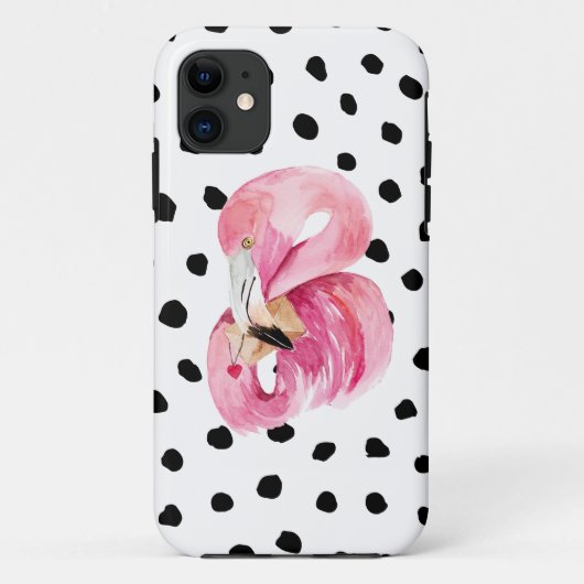Moderne exotische roze Waterverf Flamingo & Stippe Case-Mate iPhone Case (Achterkant)