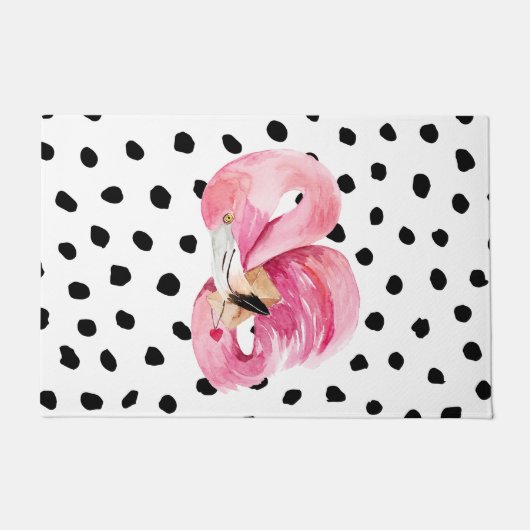 Moderne exotische roze Waterverf Flamingo & Stippe Deurmat (Voorkant)