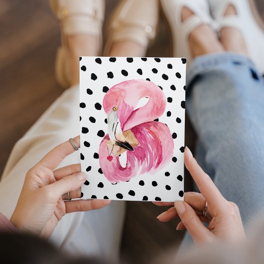 Moderne exotische roze Waterverf Flamingo & Stippe Feestdagenkaart