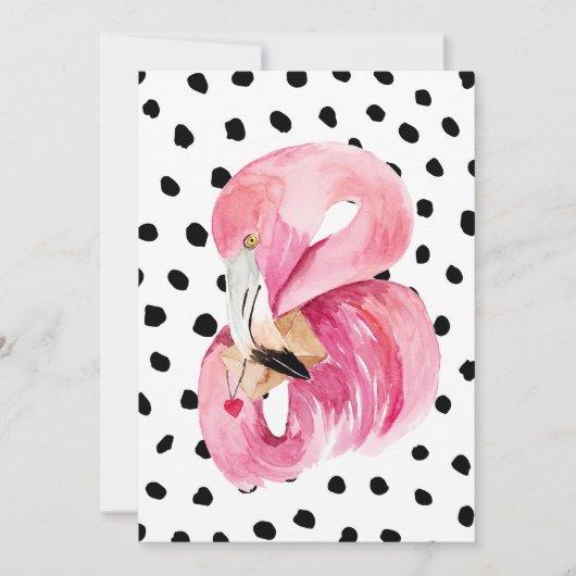 Moderne exotische roze Waterverf Flamingo & Stippe Feestdagenkaart (Voorkant)