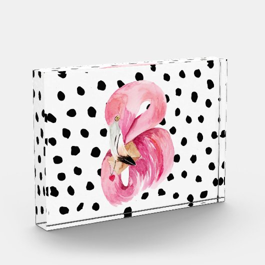 Moderne exotische roze Waterverf Flamingo & Stippe Fotoblokken (Links)