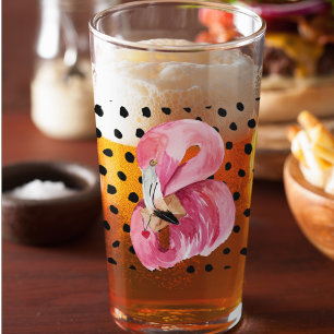 Moderne exotische roze Waterverf Flamingo & Stippe Glas