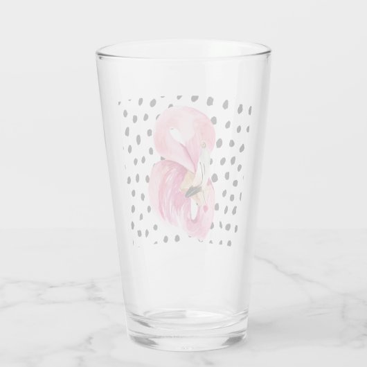 Moderne exotische roze Waterverf Flamingo & Stippe Glas (Achterkant)
