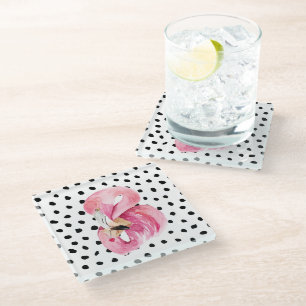 Moderne exotische roze Waterverf Flamingo & Stippe Glazen Onderzetter