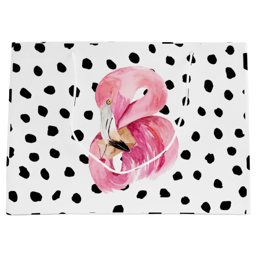 Moderne exotische roze Waterverf Flamingo & Stippe Groot Cadeauzakje (Voorkant)