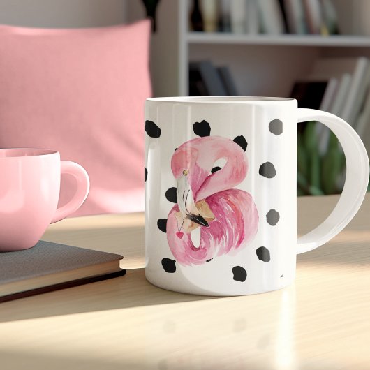 Moderne exotische roze Waterverf Flamingo & Stippe Koffiemok