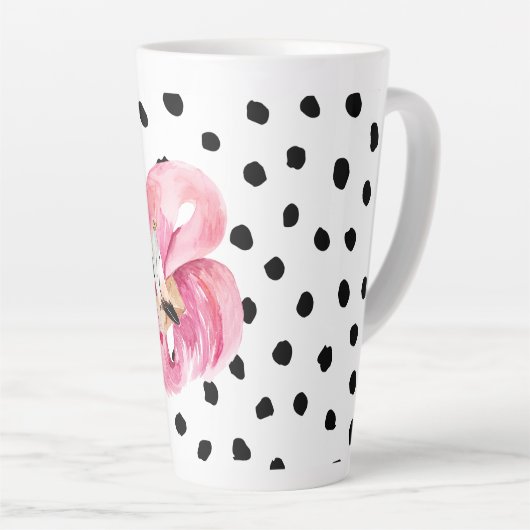 Moderne exotische roze Waterverf Flamingo & Stippe Latte Mok (Rechterhoek)