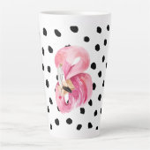 Moderne exotische roze Waterverf Flamingo & Stippe Latte Mok (Voorkant)