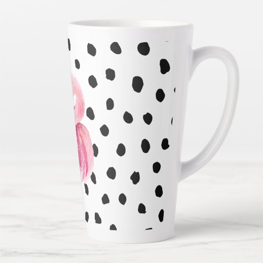 Moderne exotische roze Waterverf Flamingo & Stippe Latte Mok (Rechts)