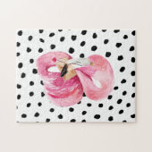 Moderne exotische roze Waterverf Flamingo & Stippe Legpuzzel (Horizontaal)