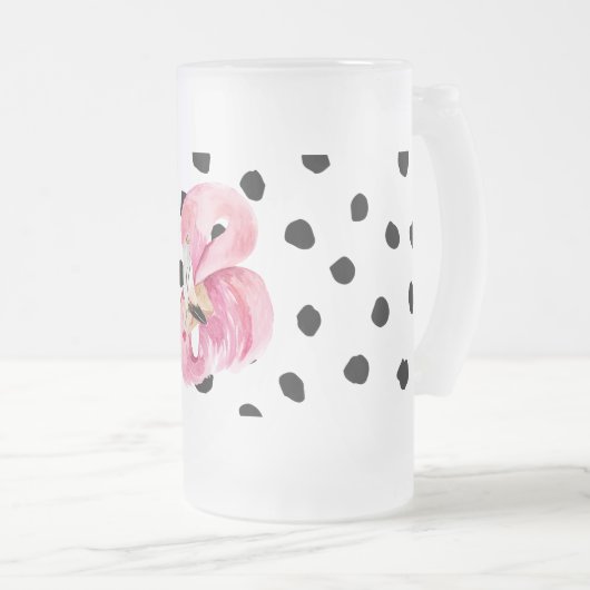 Moderne exotische roze Waterverf Flamingo & Stippe Matglas Bierpul (Voorkant rechts)