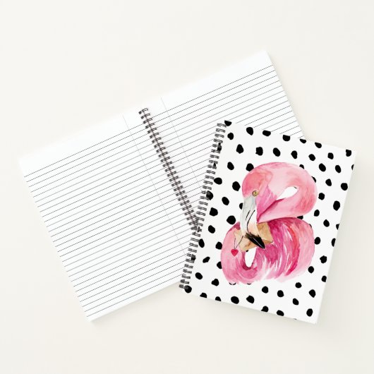 Moderne exotische roze Waterverf Flamingo & Stippe Notitieboek (Binnen)