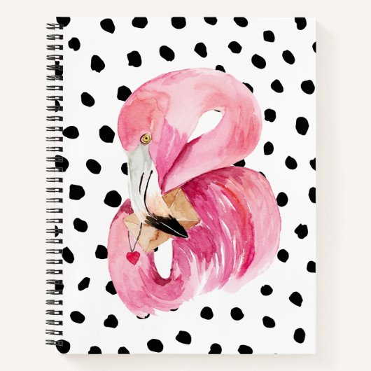 Moderne exotische roze Waterverf Flamingo & Stippe Notitieboek (Voorkant)