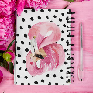 Moderne exotische roze Waterverf Flamingo & Stippe Notitieboek