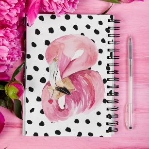 Moderne exotische roze Waterverf Flamingo & Stippe Notitieboek