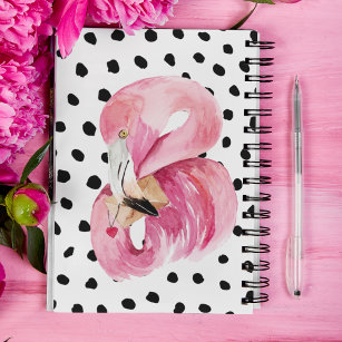 Moderne exotische roze Waterverf Flamingo & Stippe Notitieboek