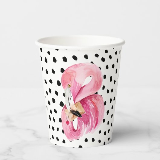 Moderne exotische roze Waterverf Flamingo & Stippe Papieren Bekers (Achterkant)