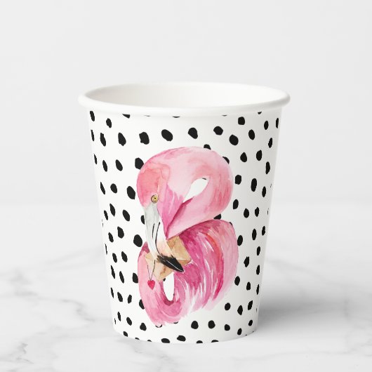 Moderne exotische roze Waterverf Flamingo & Stippe Papieren Bekers (Voorkant)