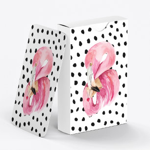 Moderne exotische roze Waterverf Flamingo & Stippe Pokerkaarten