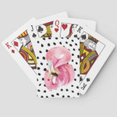 Moderne exotische roze Waterverf Flamingo & Stippe Pokerkaarten (Achterkant)