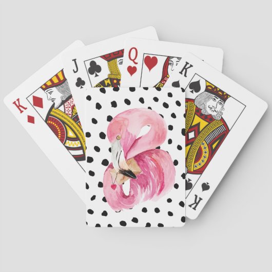 Moderne exotische roze Waterverf Flamingo & Stippe Pokerkaarten (Achterkant)