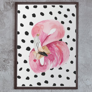 Moderne exotische roze Waterverf Flamingo & Stippe Poster
