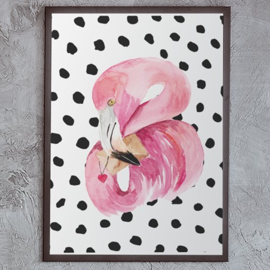 Moderne exotische roze Waterverf Flamingo & Stippe Poster