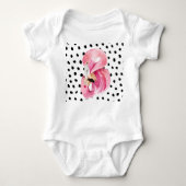 Moderne exotische roze Waterverf Flamingo & Stippe Romper (Voorkant)