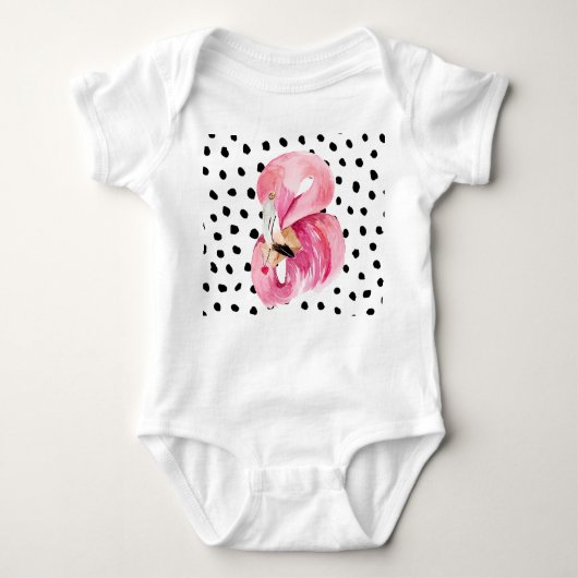 Moderne exotische roze Waterverf Flamingo & Stippe Romper (Voorkant)