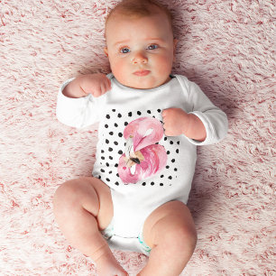 Moderne exotische roze Waterverf Flamingo & Stippe Romper
