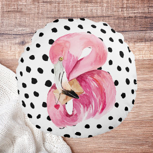 Moderne exotische roze Waterverf Flamingo & Stippe Rond Kussen