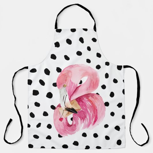 Moderne exotische roze Waterverf Flamingo & Stippe Schort (Voorkant)