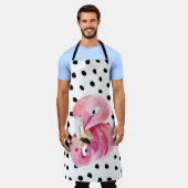 Moderne exotische roze Waterverf Flamingo & Stippe Schort (Gedragen)