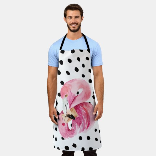 Moderne exotische roze Waterverf Flamingo & Stippe Schort (Gedragen)