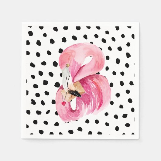 Moderne exotische roze Waterverf Flamingo & Stippe Servet (Voorkant)