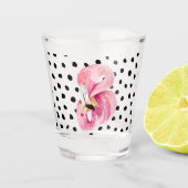 Moderne exotische roze Waterverf Flamingo & Stippe Shot Glas (Voorkant)