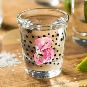 Moderne exotische roze Waterverf Flamingo & Stippe Shot Glas