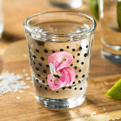 Moderne exotische roze Waterverf Flamingo & Stippe Shot Glas