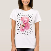 Moderne exotische roze Waterverf Flamingo & Stippe T-shirt (Voorkant)