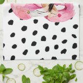 Moderne exotische roze Waterverf Flamingo & Stippe Theedoek (Gevouwen)