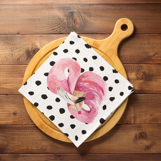 Moderne exotische roze Waterverf Flamingo & Stippe Theedoek