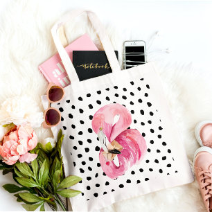 Moderne exotische roze Waterverf Flamingo & Stippe Tote Bag