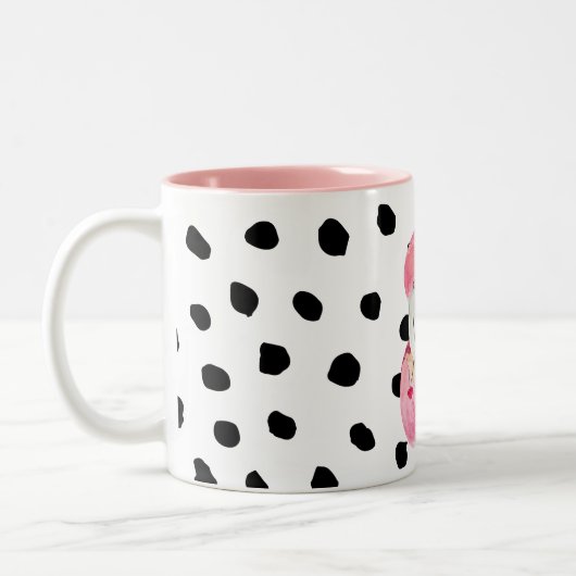 Moderne exotische roze Waterverf Flamingo & Stippe Tweekleurige Koffiemok (Links)